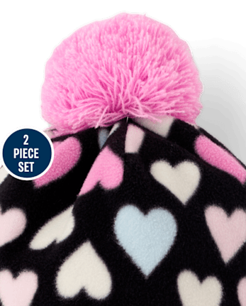 Toddler Girls Heart Microfleece 2-Piece Cold Weather Set - BLACK