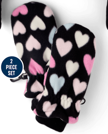 Toddler Girls Heart Microfleece 2-Piece Cold Weather Set - BLACK