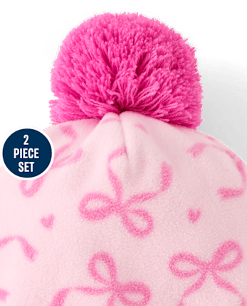 Toddler Girls Bow Microfleece 2-Piece Cold Weather Set - ROSE MIST