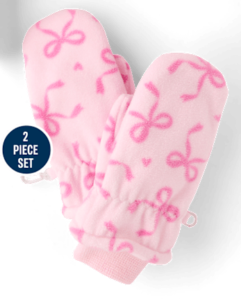 Toddler Girls Bow Microfleece 2-Piece Cold Weather Set - ROSE MIST