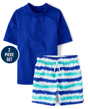 Boys Striped Rashguard Swimsuit