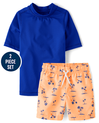 Boys Palm Tree Rashguard Swimsuit