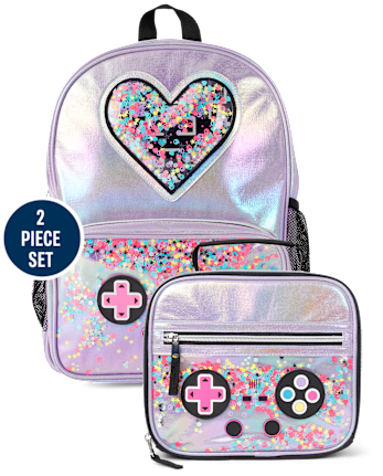 Girls Iridescent Shakey Video Game Backpack 2-Piece Set
