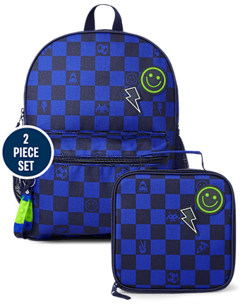 Boys Checkered Gamer Backpack 2-Piece Set