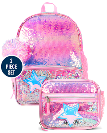 Girls Rainbow Sequin Shakey Star Backpack 2-Piece Set