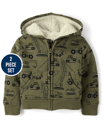 Baby And Toddler Boys Construction Vehicle Premium Fleece 2-Piece Outfit Set