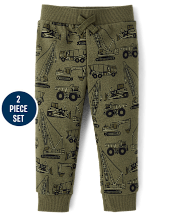 Baby And Toddler Boys Construction Vehicle Premium Fleece 2-Piece Outfit Set