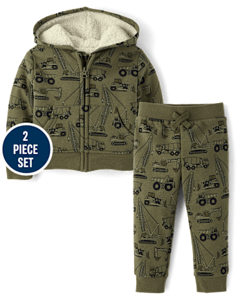 Baby And Toddler Boys Construction Vehicle Premium Fleece 2-Piece Outfit Set