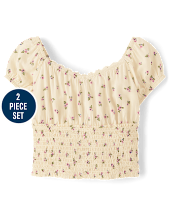 Girls Floral Smocked 2-Piece Outfit Set