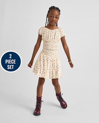 Girls Floral Smocked 2-Piece Outfit Set