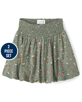 Girls Floral Smocked 2-Piece Outfit Set