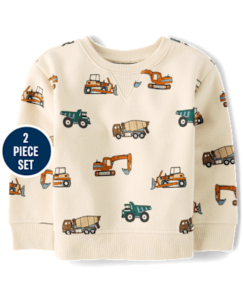 Baby And Toddler Boys Construction Vehicle Premium Fleece 2-Piece Outfit Set
