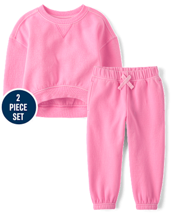 Toddler Girls Garment Dyed Premium Fleece 2-Piece Outfit Set