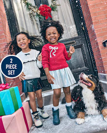 Toddler Girls Bow Ruffle 2-Piece Outfit Set