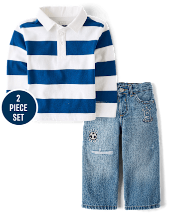 Baby And Toddler Embroidered Varsity 2-Piece Outfit Set