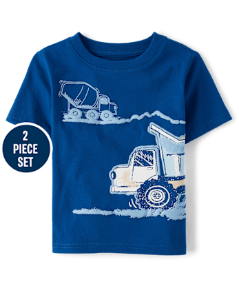 Baby And Toddler Boys Puff Print Construction Vehicle 2-Piece Outfit Set