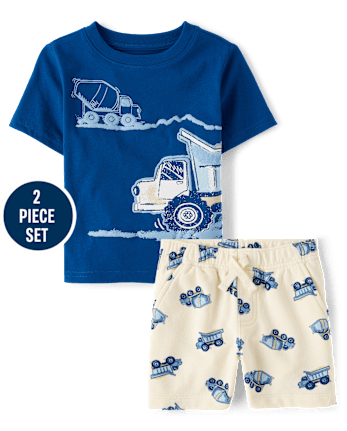 Baby And Toddler Boys Puff Print Construction Vehicle 2-Piece Outfit Set