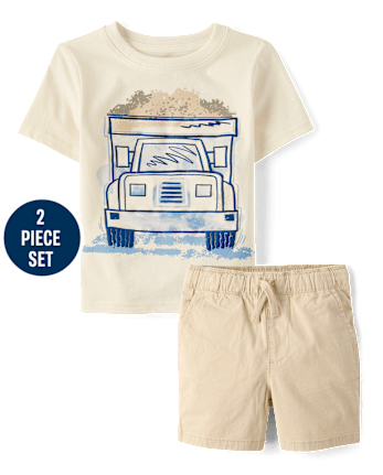 Baby And Toddler Boys Puff Print Construction Vehicle 2-Piece Outfit Set