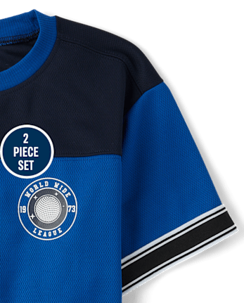 Boys Quick Dry Striped Hem 2-Piece Outfit Set