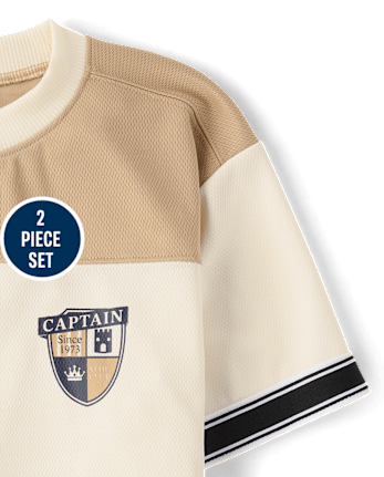 Boys Quick Dry Striped Hem 2-Piece Outfit Set