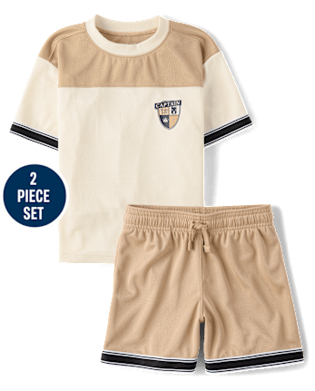 Boys Quick Dry Striped Hem 2-Piece Outfit Set