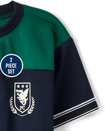 Boys Quick Dry Striped Hem 2-Piece Outfit Set