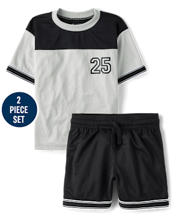 Boys Quick Dry Striped Hem 2-Piece Outfit Set