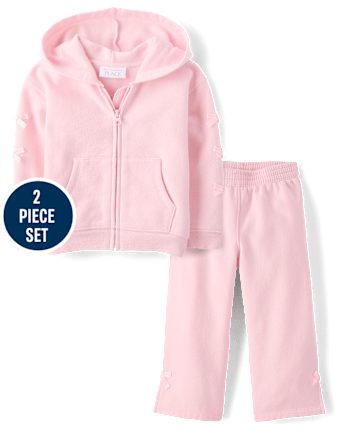 Toddler Girls Bow Premium Fleece 2-Piece Outfit Set