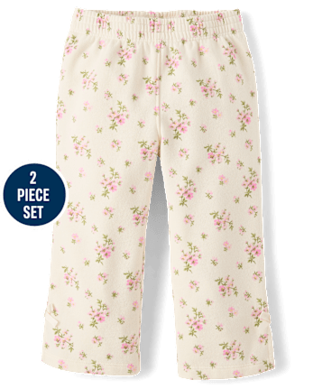 Toddler Girls Floral Bow Fleece 2-Piece Outfit Set