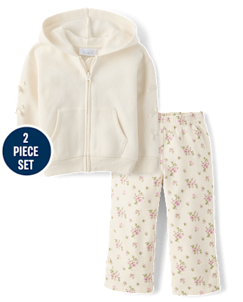 Toddler Girls Floral Bow Fleece 2-Piece Outfit Set