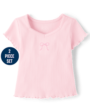 Toddler Girls Embroidered Bow 2-Piece Outfit Set