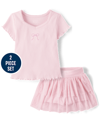 Toddler Girls Embroidered Bow 2-Piece Outfit Set