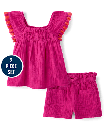 Baby And Toddler Girls Tassel Gauze 2-Piece Outfit Set