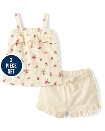 Baby And Toddler Girls Floral Ruffle 2-Piece Outfit Set