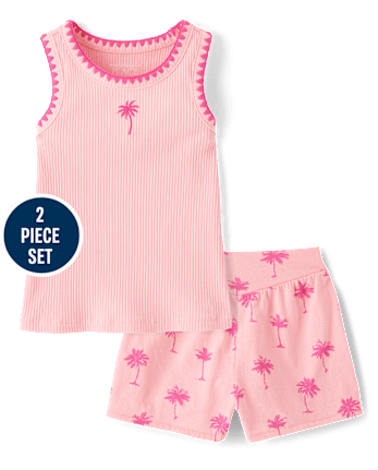 Baby And Toddler Girls Palm Tree 2-Piece Outfit Set