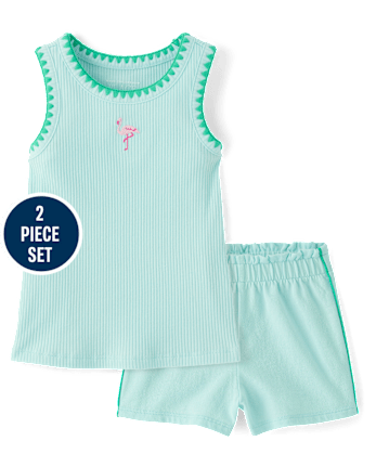 Baby And Toddler Girls Embroidered Flamingo 2-Piece Outfit Set