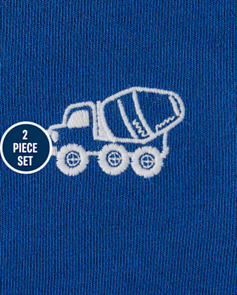 Baby And Toddler Boys Embroidered Construction Vehicle French Terry 2-Piece Outfit Set