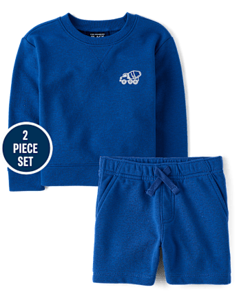 Baby And Toddler Boys Embroidered Construction Vehicle French Terry 2-Piece Outfit Set