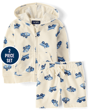 Baby And Toddler Boys Construction Vehicle French Terry 2-Piece Outfit Set