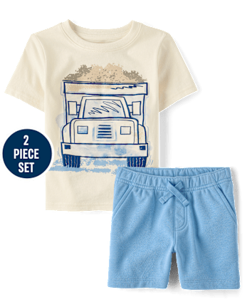 Baby And Toddler Boys Puff Print Construction Vehicle 2-Piece Outfit Set
