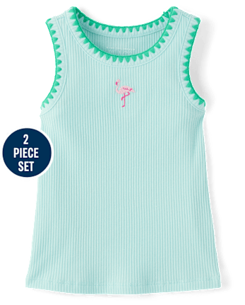 Baby And Toddler Girls Embroidered Flamingo 2-Piece Outfit Set