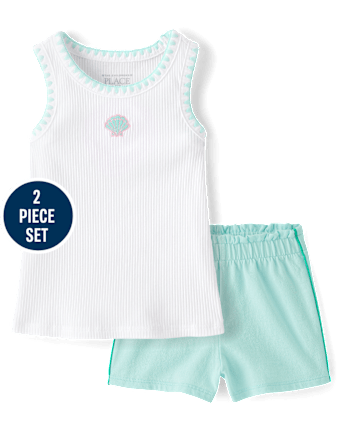 Baby And Toddler Girls Embroidered Seashell 2-Piece Outfit Set