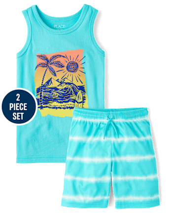 Boys Beach Scene 2-Piece Outfit Set