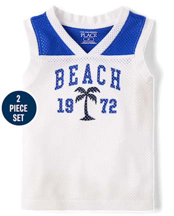 Baby And Toddler Boys Quick Dry Beach Varsity Mesh 2-Piece Outfit Set