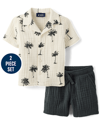 Baby And Toddler Boys Palm Tree Gauze 2-Piece Outfit Set