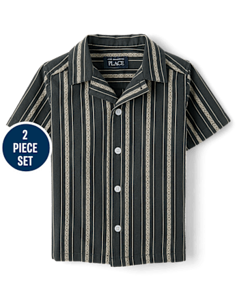 Baby And Toddler Boys Embroidered Textured 2-Piece Outfit Set