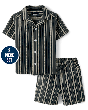 Baby And Toddler Boys Embroidered Textured 2-Piece Outfit Set