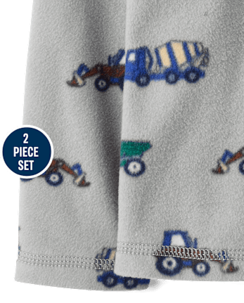 Toddler Boys Construction Vehicle Microfleece 2-Piece Outfit Set - WEATHERED STEEL
