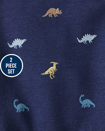 Baby And Toddler Boys Dino Premium Fleece 2-Piece Outfit Set - THUNDER BLUE