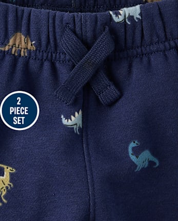 Baby And Toddler Boys Dino Premium Fleece 2-Piece Outfit Set - THUNDER BLUE